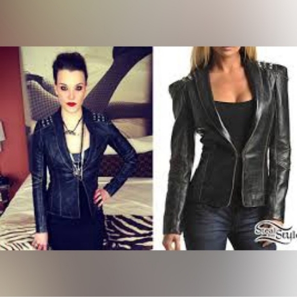 AFFLICTION Black Premium Leather Jacket M Studded Distress Blazer ASO Lzzy Hale